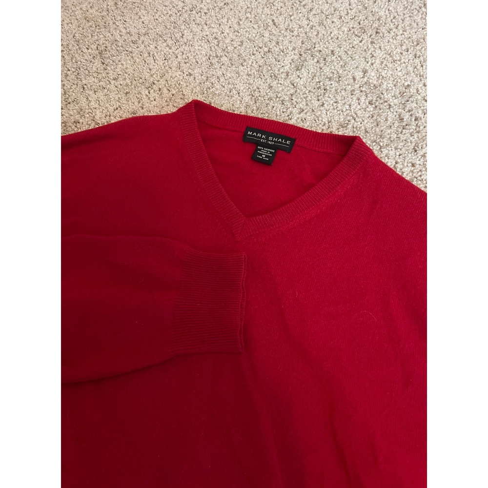 Mark Shale Mens V-Neck Sweater Medium Red 100% Cashmere Long Sleeve Pullover
